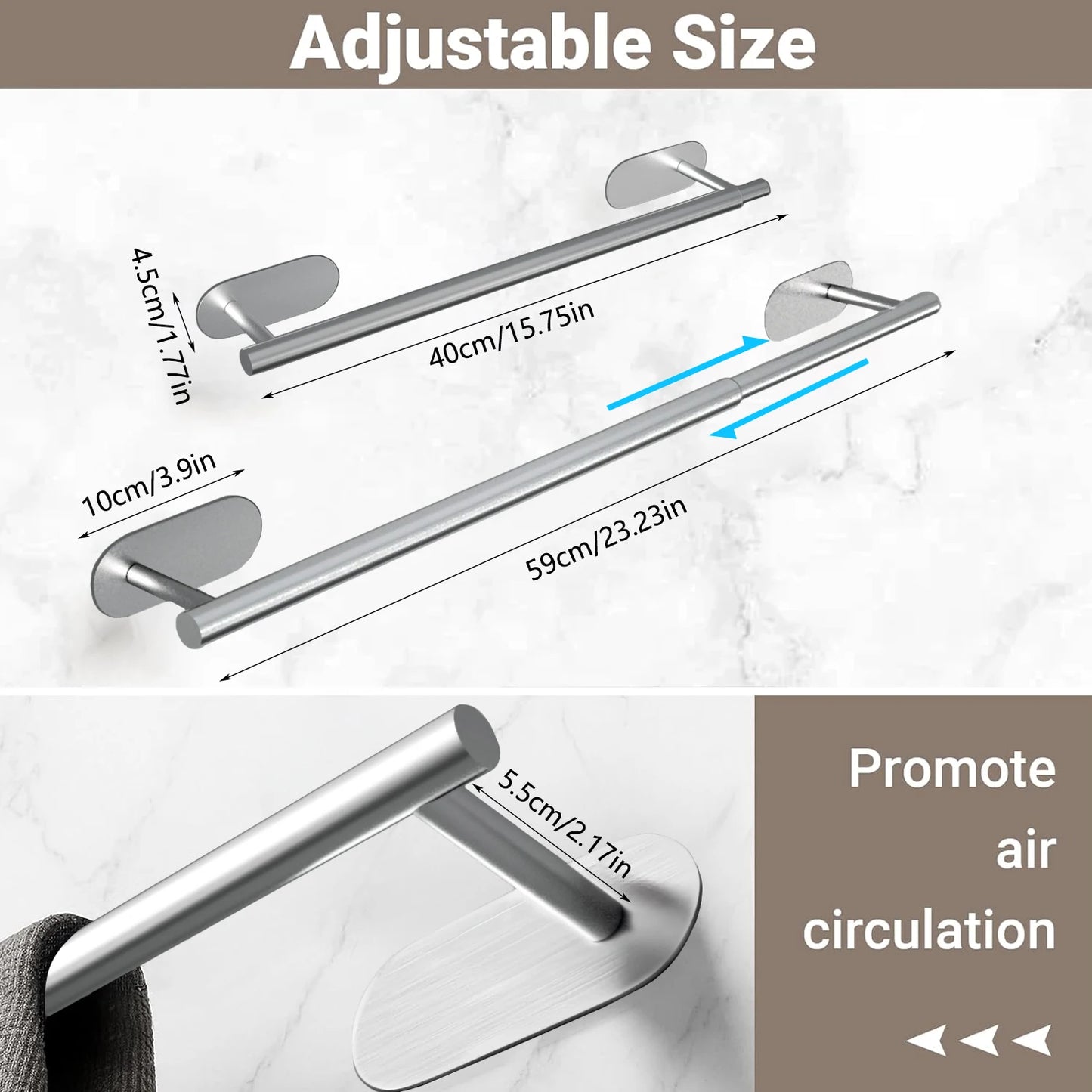 Bohrfreier Badezimmer-Handtuchhalter aus Edelstahl – Ausziehbar 40–59 cm
