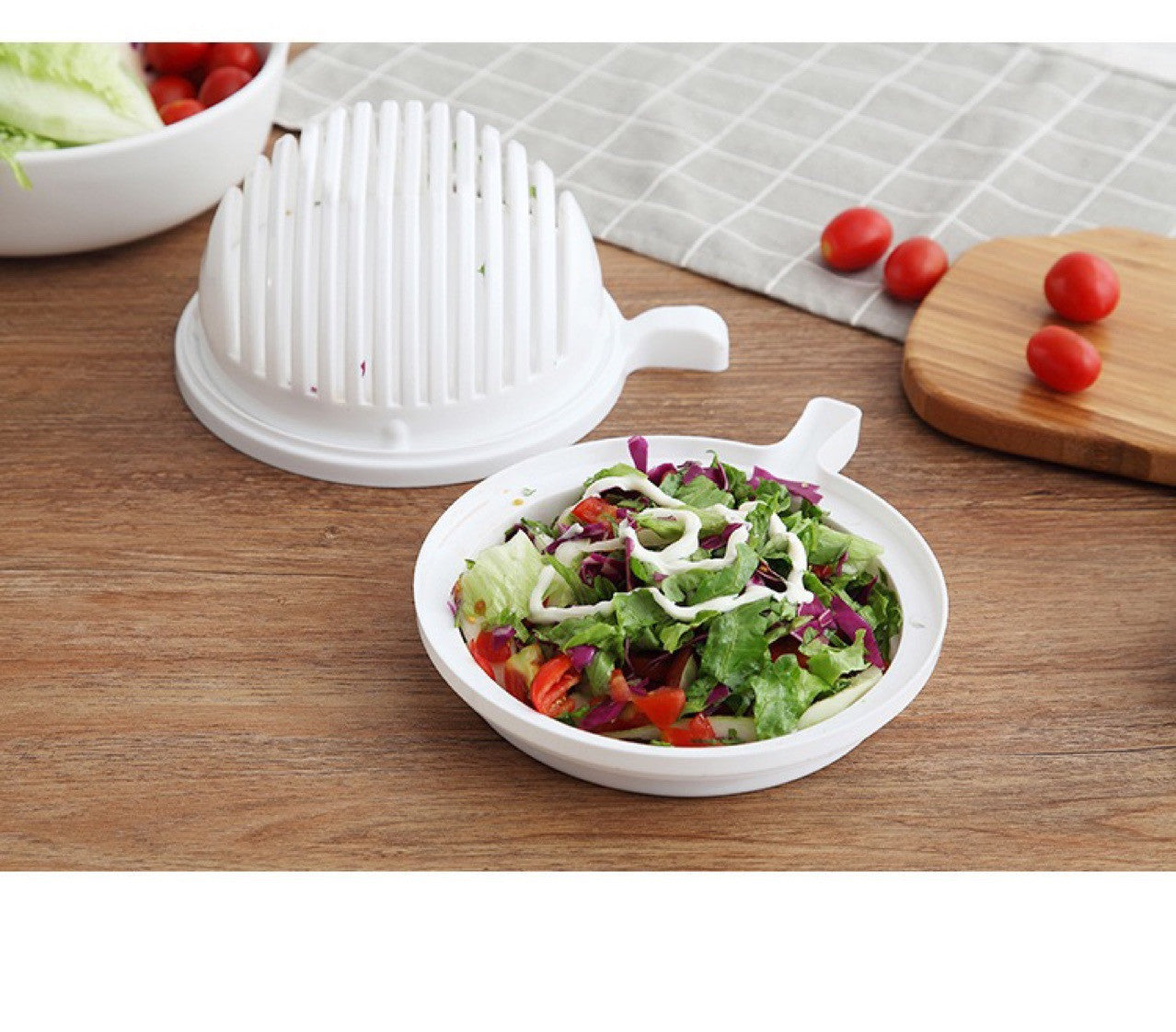 Salatschneider Schüssel – Praktische Obst- & Gemüse-Schneideschale aus BPA-freiem Kunststoff