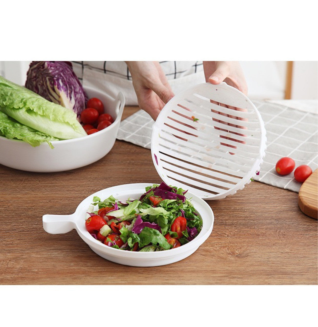 Salatschneider Schüssel – Praktische Obst- & Gemüse-Schneideschale aus BPA-freiem Kunststoff