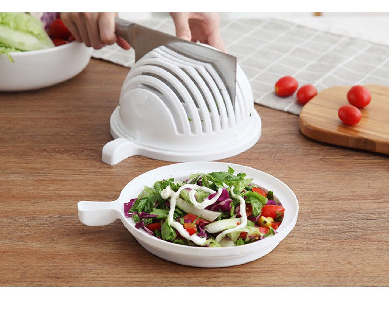 Salatschneider Schüssel – Praktische Obst- & Gemüse-Schneideschale aus BPA-freiem Kunststoff