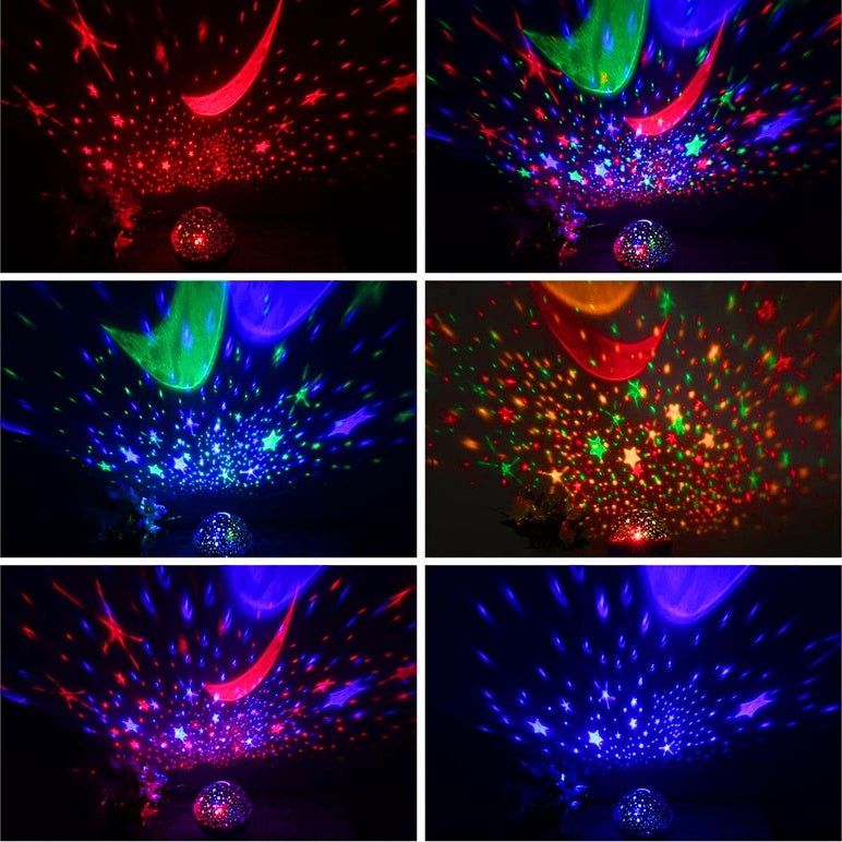 Romantischer LED Sternenprojektor – 360° Rotation, Farbwechsel & Nachtlicht | USB & Batteriebetrieb | Für Kinder & Erwachsene