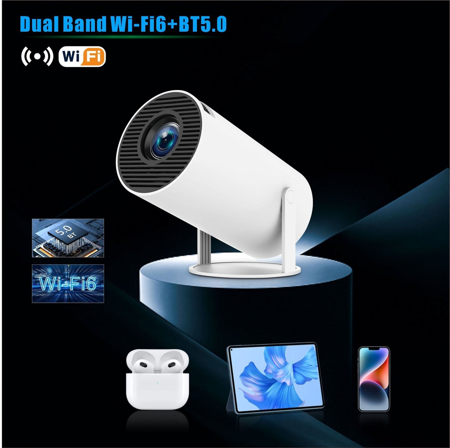 HY300 Pro Mini-Projektor – Tragbares Heimkino mit Android, WLAN & Bluetooth | Kompakter Beamer für Filme, Serien & Gaming