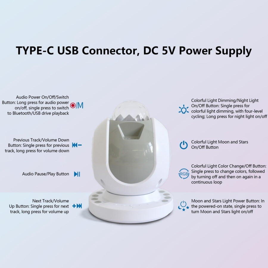 Sternenhimmel-Atmosphärenlicht mit Bluetooth-Lautsprecher – Musiksteuerung, RGB-Beleuchtung & Timer-Funktion