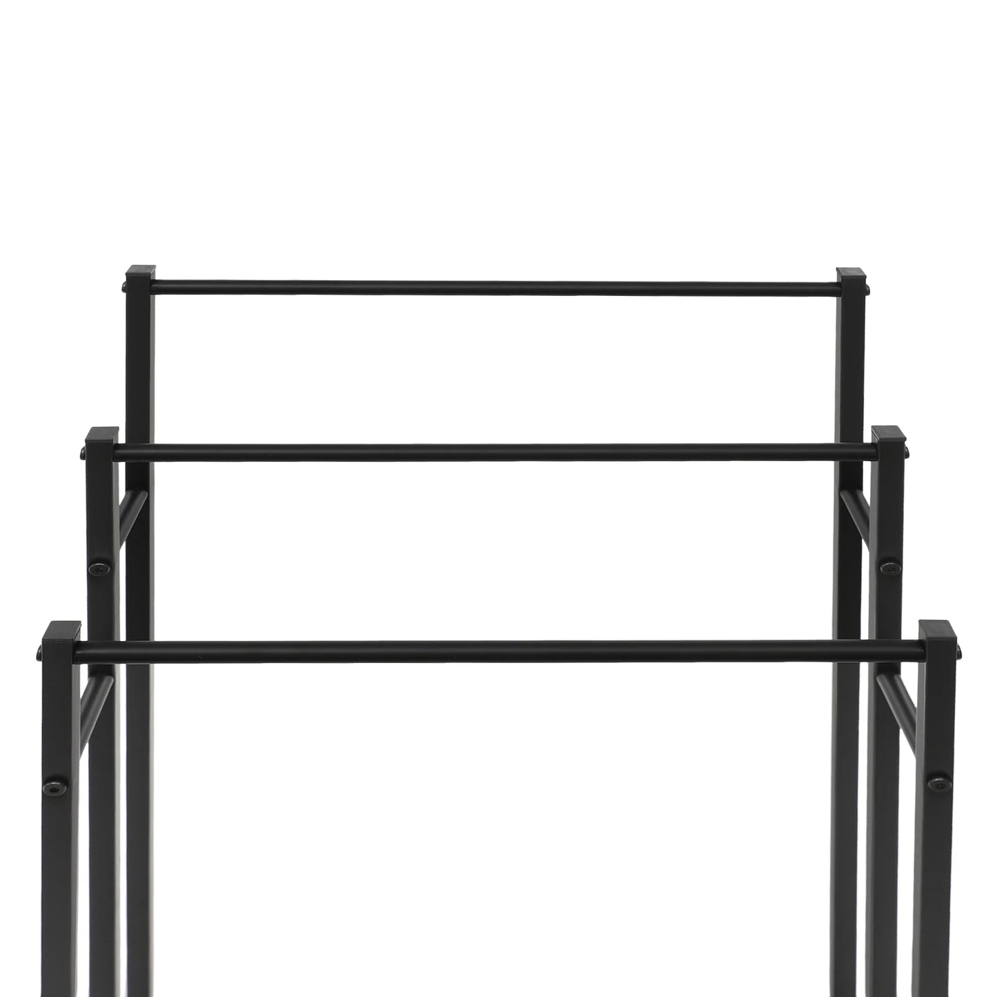 Freistehender Handtuchhalter mit Rollen – 3-stufiges Metall-Handtuchregal in Schwarz (66–86 cm)