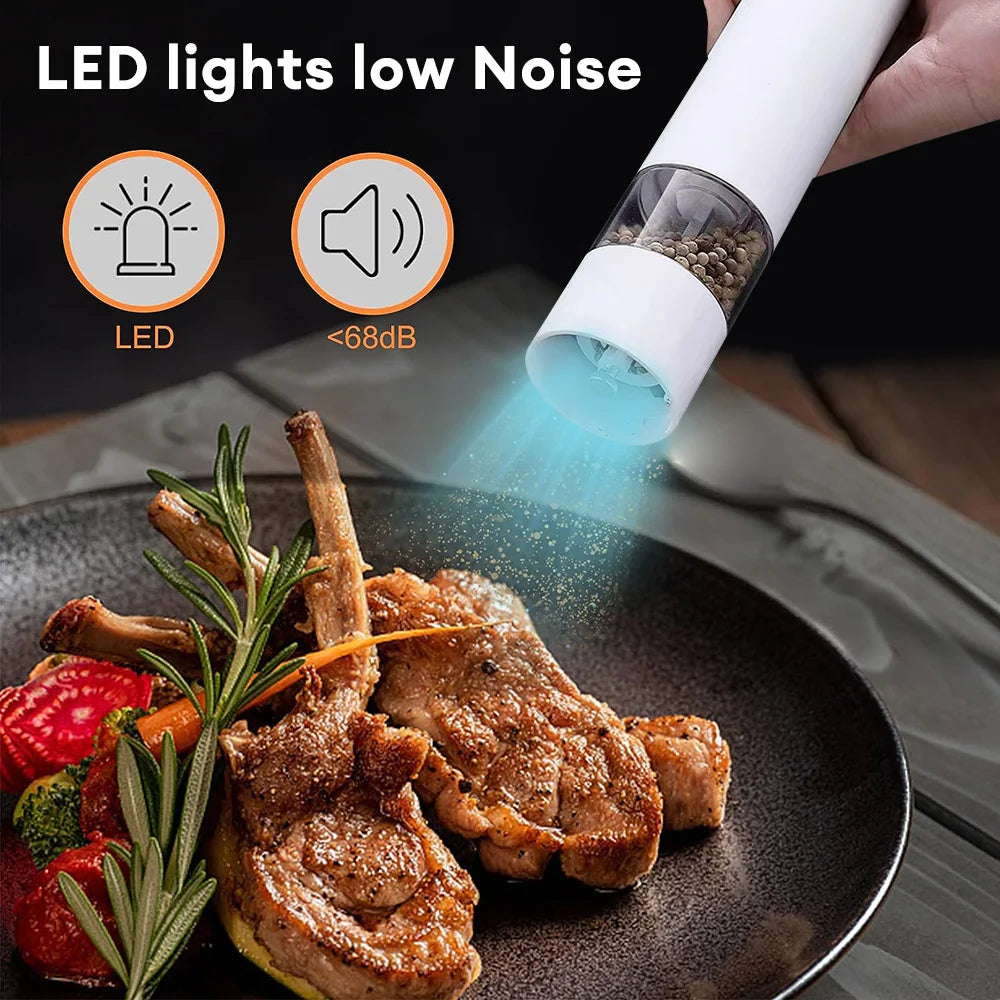 Elektrische automatische Mühle Pfeffer-und Salzmühle mit LED-Licht einstellbare Grobheit Gewürzmühle Küche Kochwerkzeug