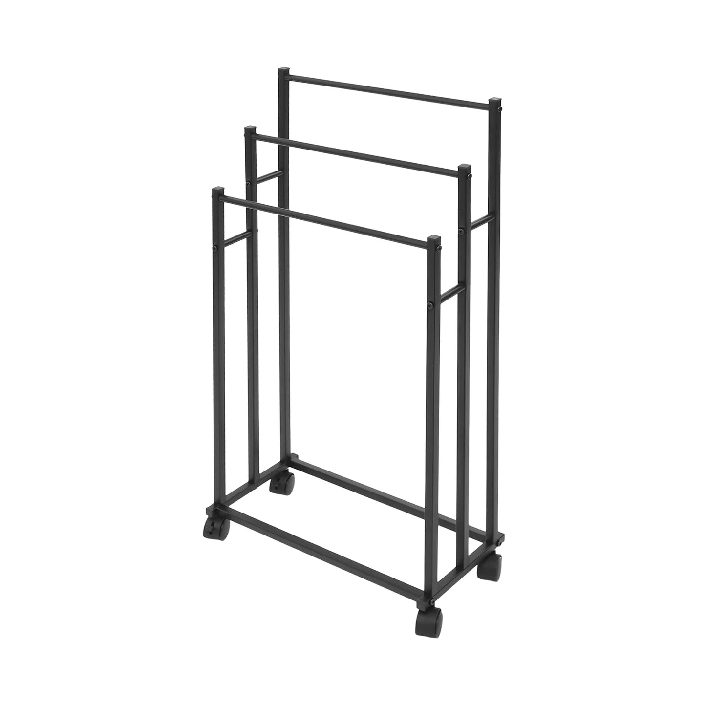 Freistehender Handtuchhalter mit Rollen – 3-stufiges Metall-Handtuchregal in Schwarz (66–86 cm)