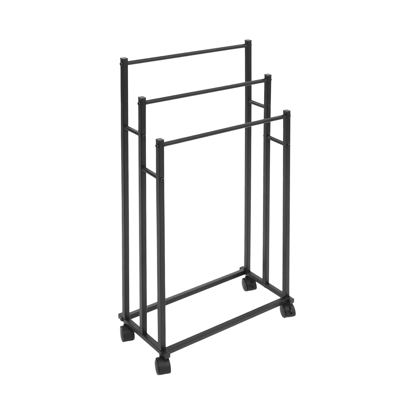 Freistehender Handtuchhalter mit Rollen – 3-stufiges Metall-Handtuchregal in Schwarz (66–86 cm)