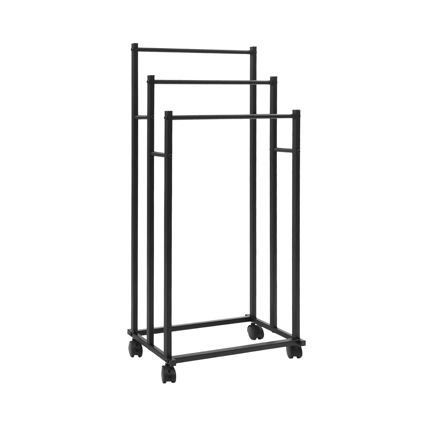 Freistehender Handtuchhalter mit Rollen – 3-stufiges Metall-Handtuchregal in Schwarz (66–86 cm)