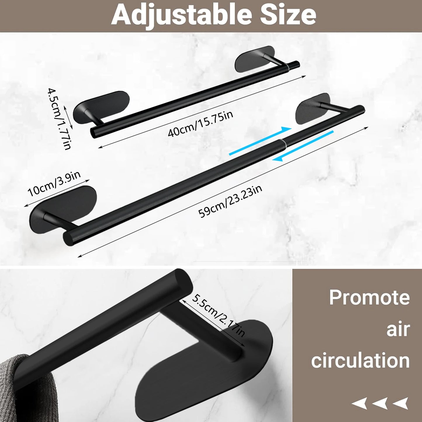 Bohrfreier Badezimmer-Handtuchhalter aus Edelstahl – Ausziehbar 40–59 cm