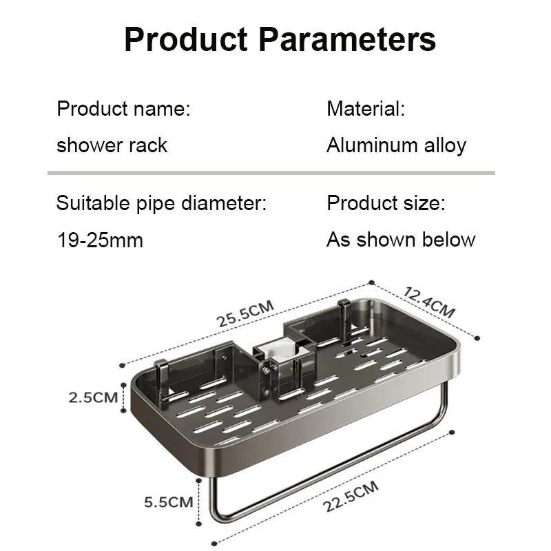 Eck-Duschregal ohne Bohren aus Aluminium – Shampoo- & Duschgelhalter für Duschstangen (19–25 mm)