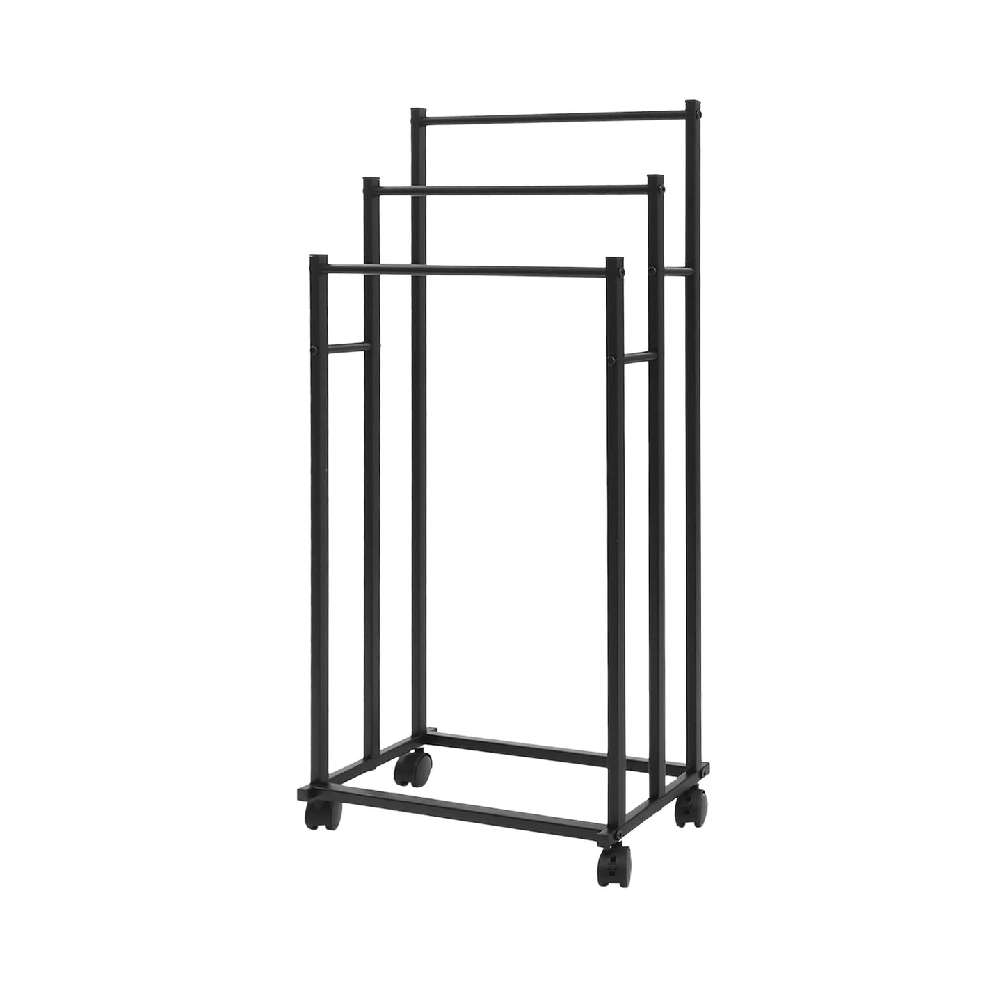 Freistehender Handtuchhalter mit Rollen – 3-stufiges Metall-Handtuchregal in Schwarz (66–86 cm)