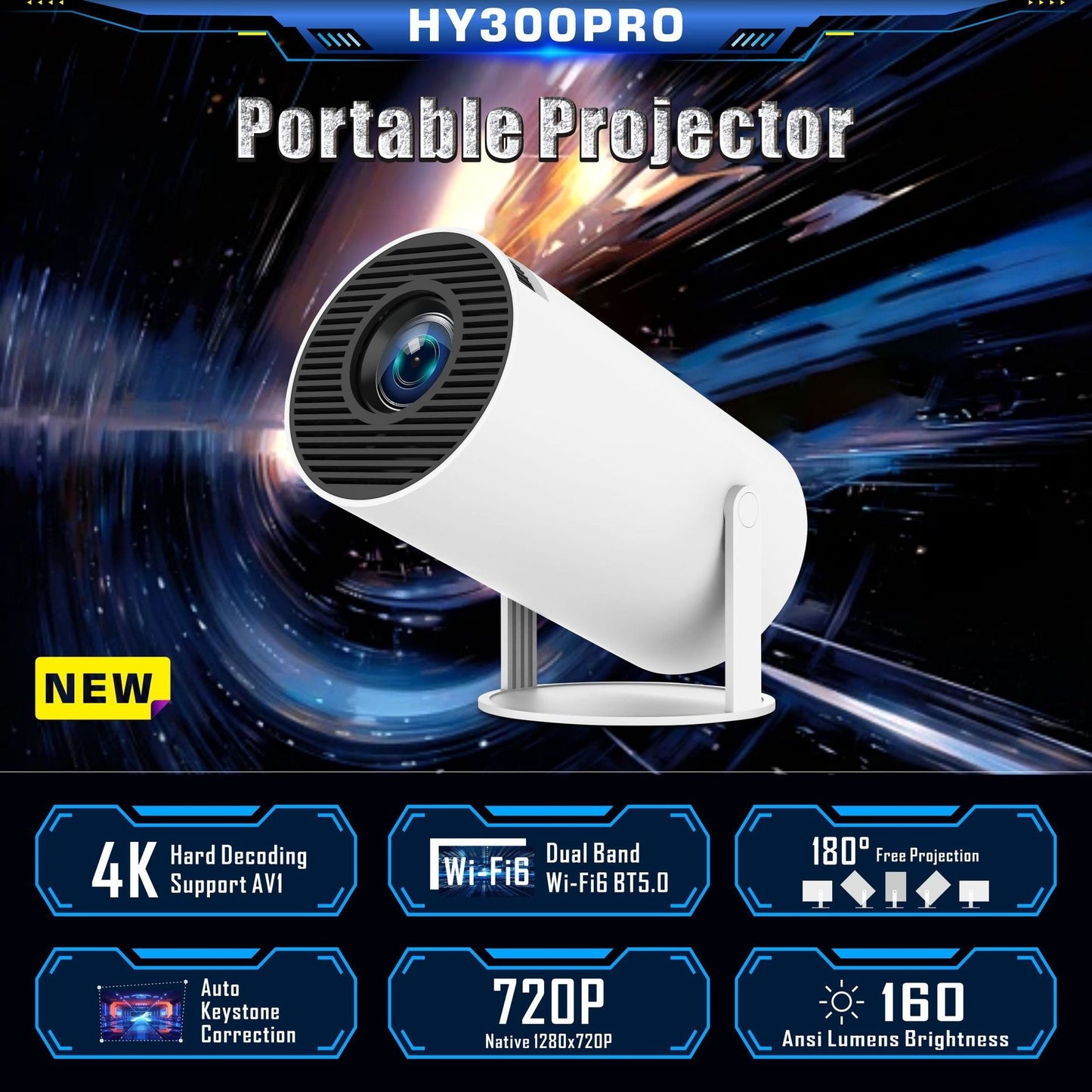 HY300 Pro Mini-Projektor – Tragbares Heimkino mit Android, WLAN & Bluetooth | Kompakter Beamer für Filme, Serien & Gaming